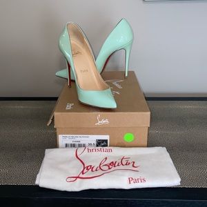 Authentic Christian Louboutin Pigalle Follies 100 Patent RARE Robins Egg 35.5